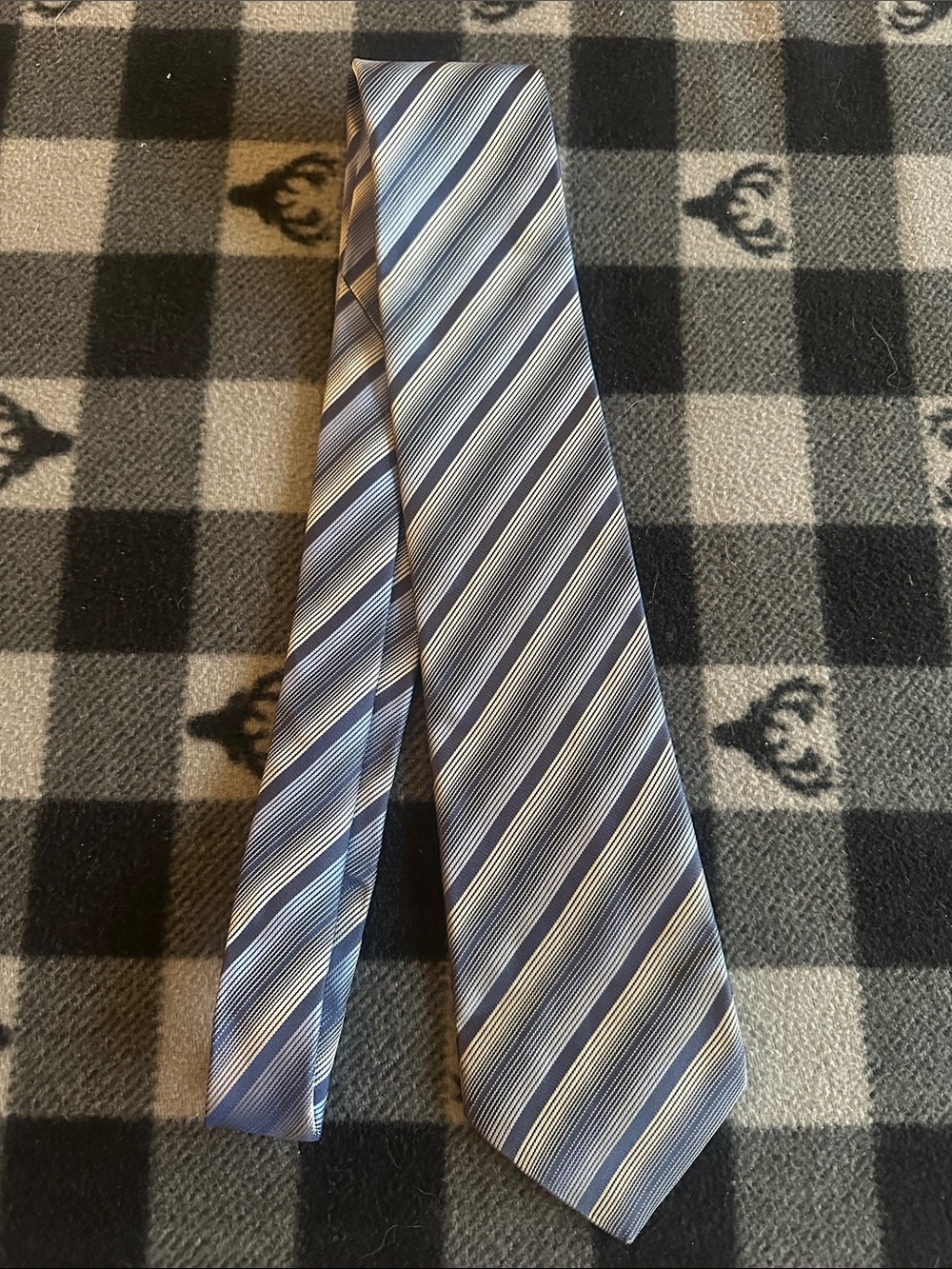Lanvin Men's Diagonal Striped Tie in Navy and Silver